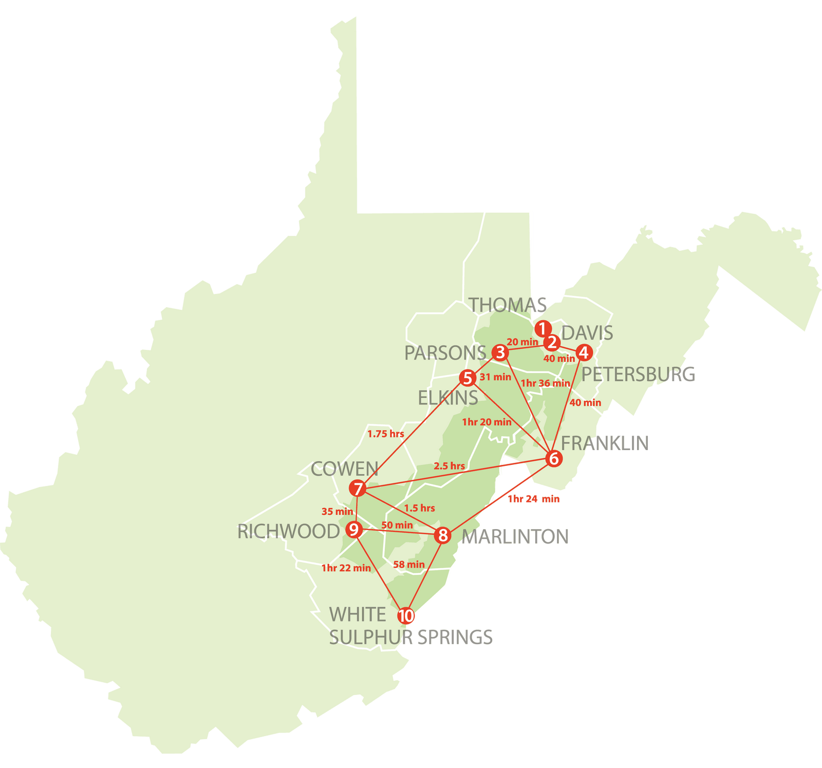Map of WV showing updated forest boundaries